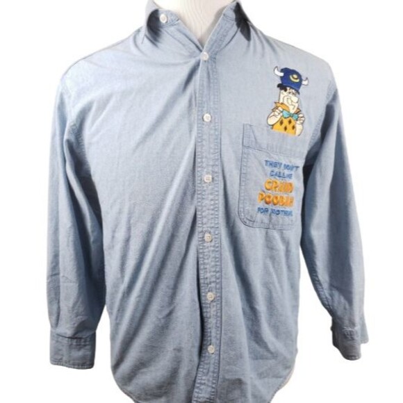 Vintage 90s Fred Flintstones Shirt Men's Boys Extra Small Chambray GRAND POOBAH - Picture 1 of 12